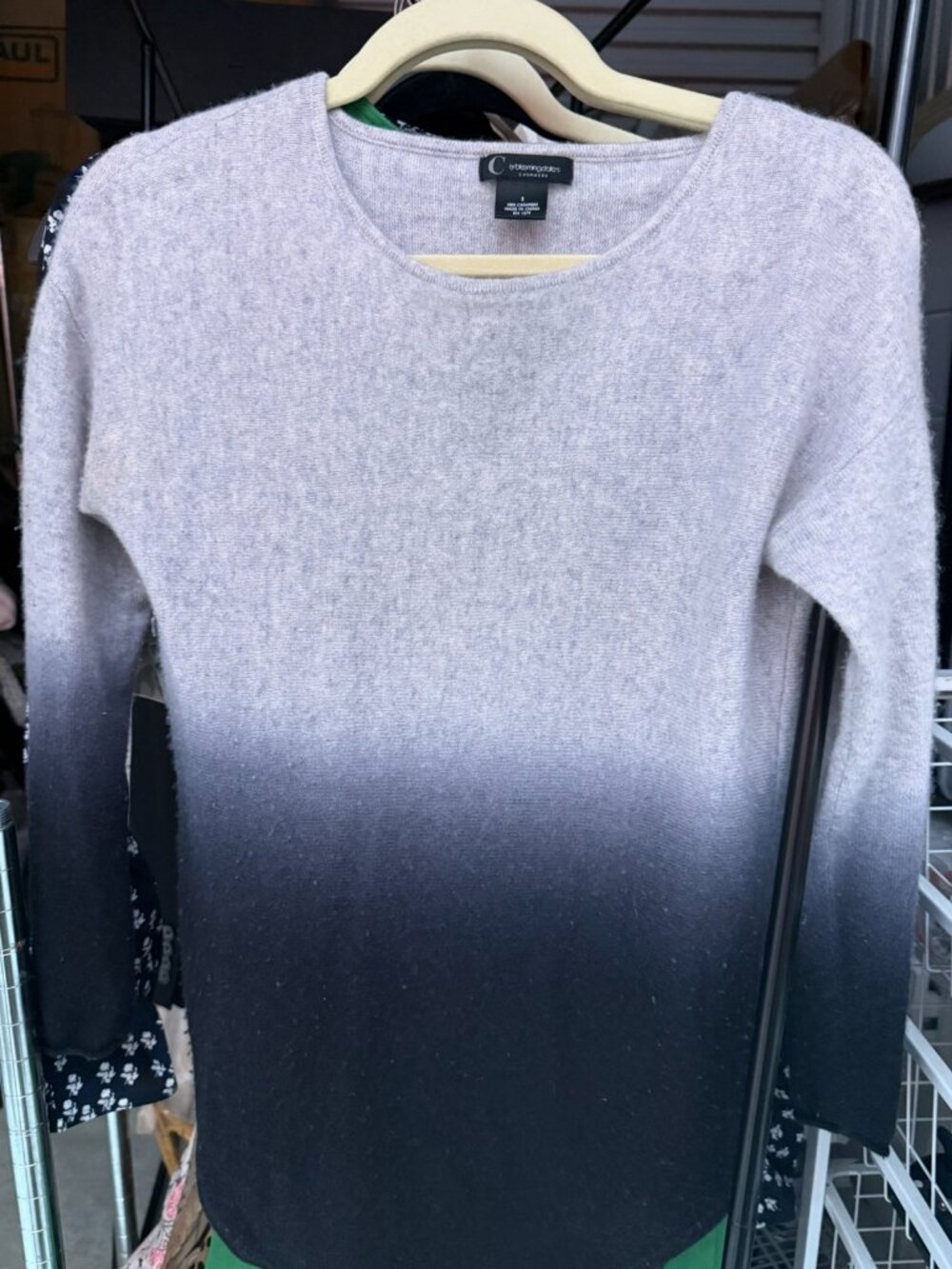 C by Bloomingdale’s 100% Cashmere Ombre Sweater Gray Black Bell Sleeve Size S
